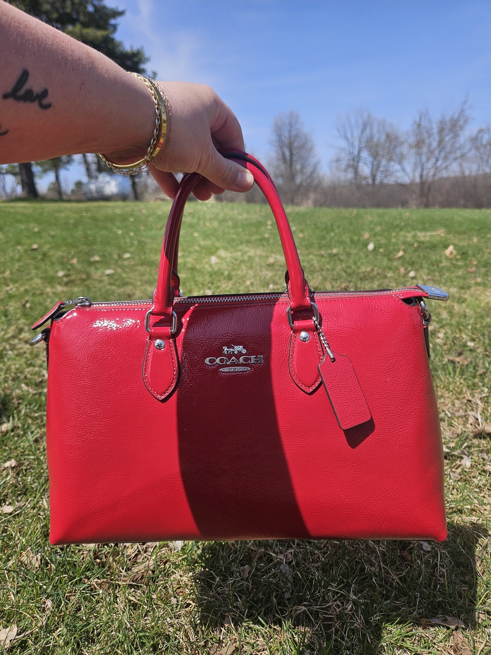 Coach Red Pebbled Leather Satchel Bag | Top Handle | Like New